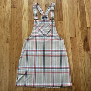 Plaid Overall Dress in Tan and Red size Small